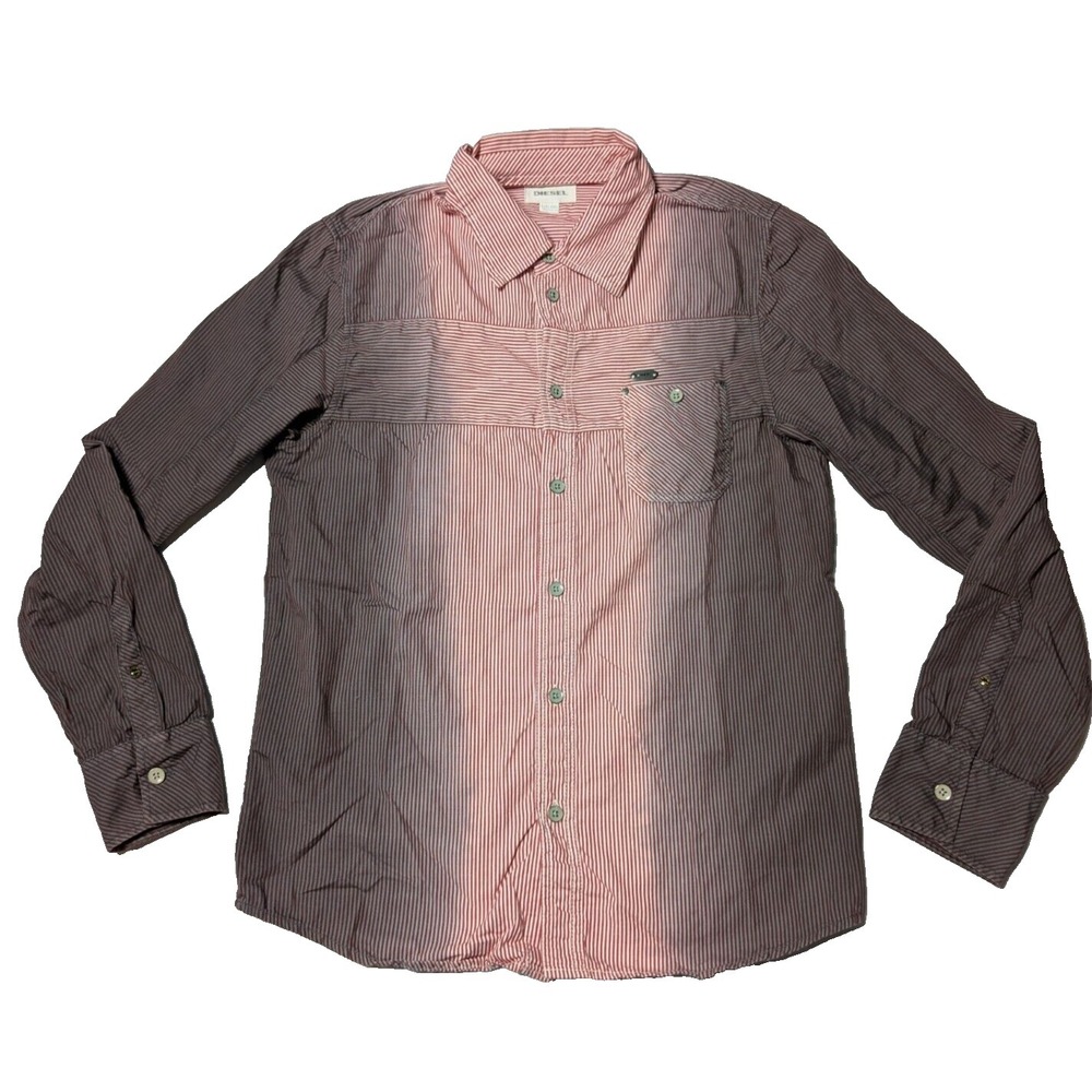 DIESEL Boys 2XL Red Dip Dye Pinstripe Button-Up Long Sleeve Shirt‎